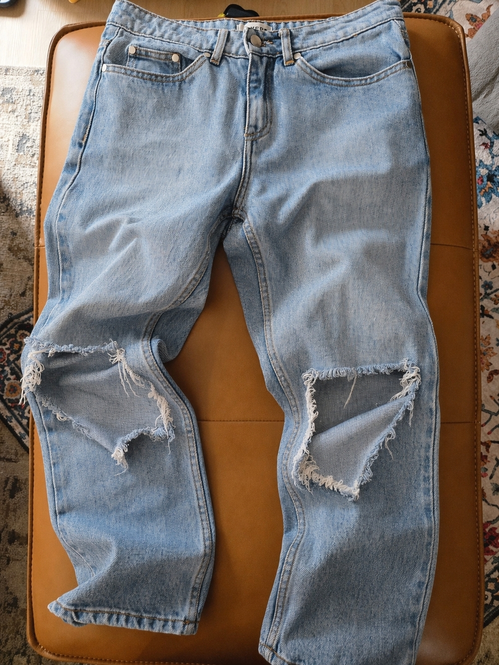 Need Supply Co Light Wash Distressed Boyfriend Jeans Relaxed Fit Raw Hem